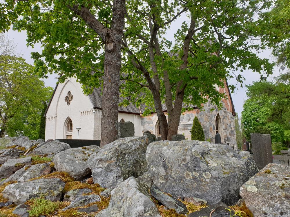 Kuvassa on Pyhän Birgitan kirkko puiden takana.