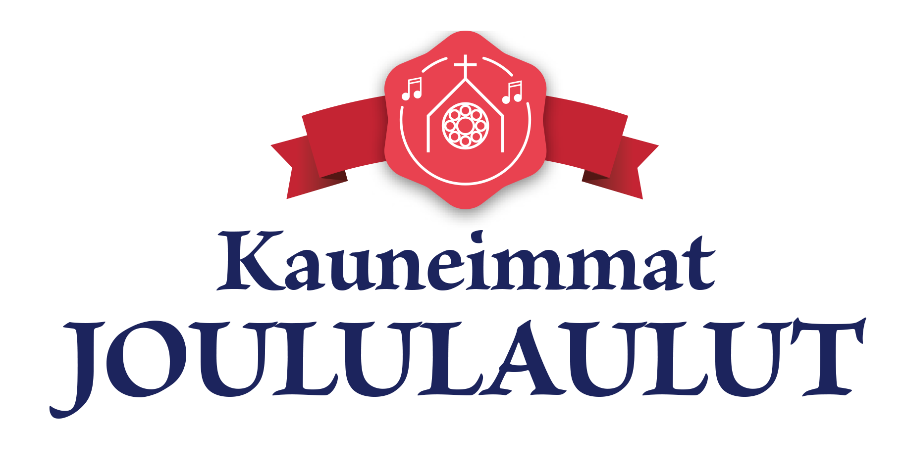 Kauneimmat Joululaulut -tunnus, jossa tekstin lisäksi punainen sinetti.