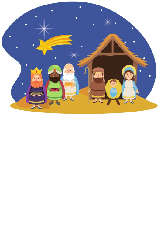 Tallissa Jeesus, Maria ja Jeesus-vauva seimessä ja tietäjiä