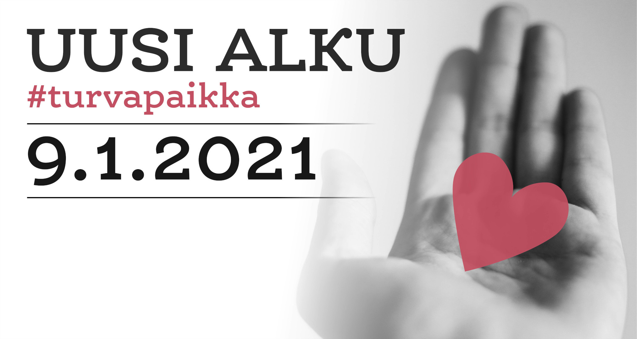 Uusi Alku 2021 Uusi Alku -tapahtuman tunnus - käsi, jolla punainen pieni sydän.