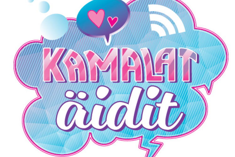 Kuva Kamalat äidit -toiminnan logosta, jossa on puhekuplan sisällä sydämiä ja teksti