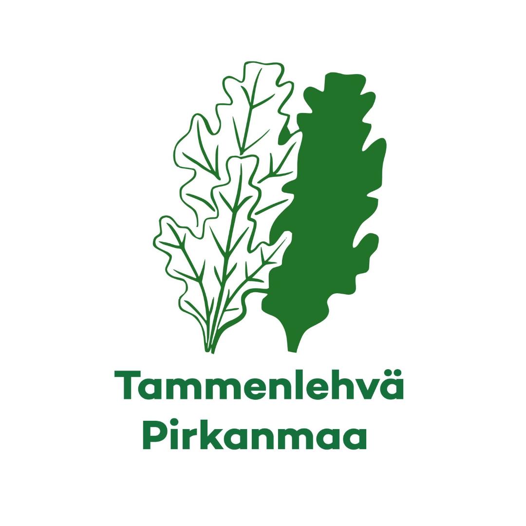 Tammenlehvä Pirkanmaan vihreä logo, jossa kuvana kaksi tammenlehtipiirrosta.  
